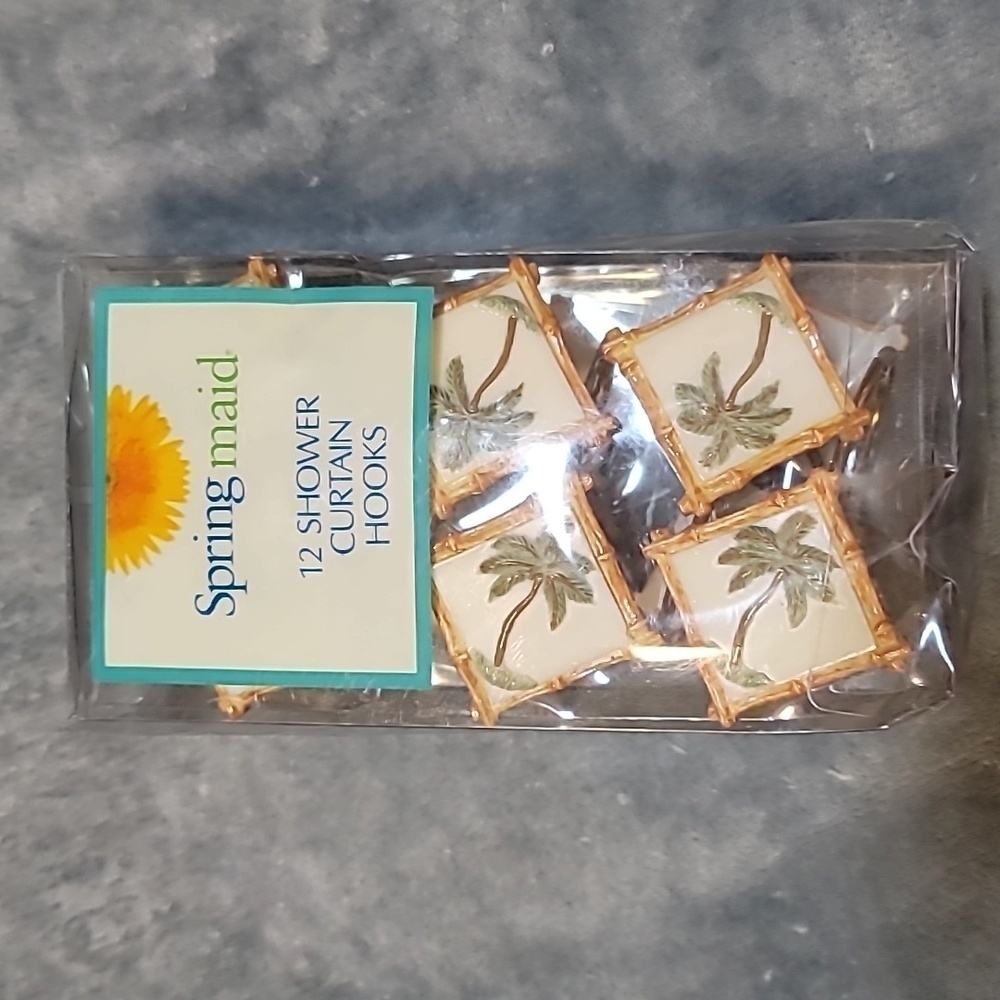 PEVA Shower Curtain ~ Vintage Palm ~ with Palm Tree Hooks!